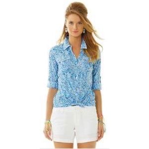 Vineyard Vines Blue Floral 3/4 Sleeve Blouse XXS